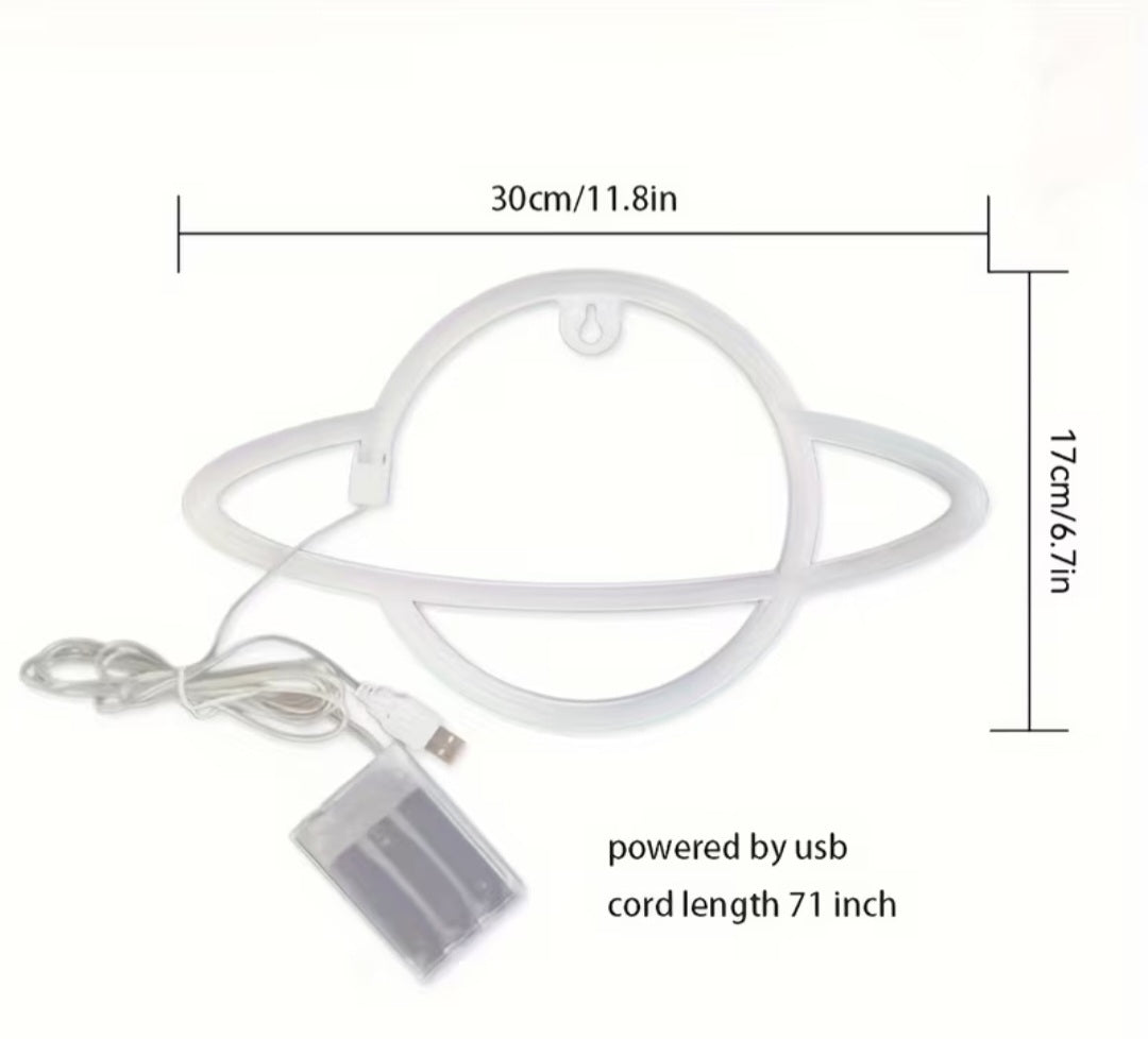 1pc, planetary LED neon sign, wall decoration with cool for SATURN shaped lights, battery or USB powered - dual power supply