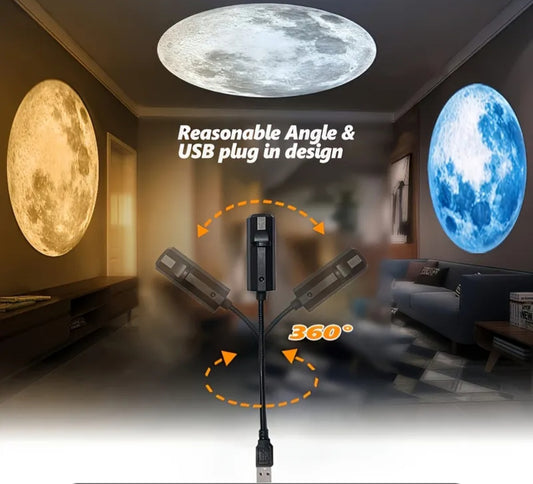 Starry Sky Projection Lamp, USB Powered, 360° Rotatable, Moon Lamp with Yellow, White, and Blue Slides, Bedroom Ceiling Decor Light.