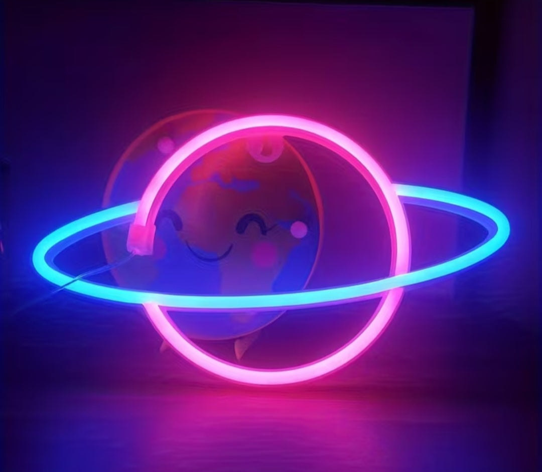 1pc, planetary LED neon sign, wall decoration with cool for SATURN shaped lights, battery or USB powered - dual power supply