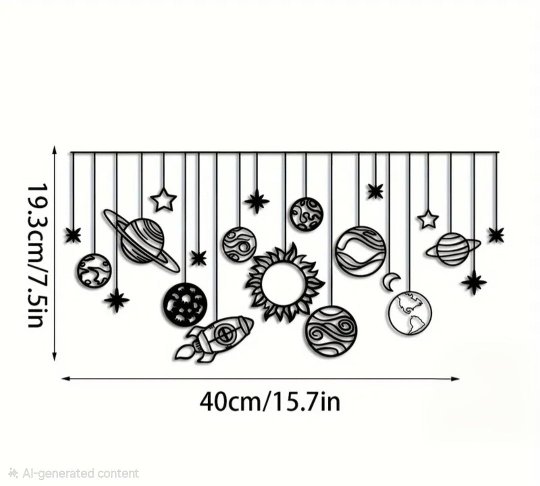 1pc of Metal Wall Art Depicting The Solar System, Measuring 15.7 Inches by 7.5 Inches, Featuring Space And Galaxy Themes. This Modern Laser-Cut Decoration