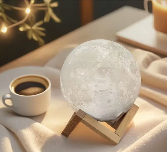 16-Color RGBW LED Moon Lamp with Remote Control & Wooden Stand - 3D Printed Night Light, USB-Powered Bedside Lighting, 6.1-Inch Realistic Moon Design for Bedroom, Room Decor.