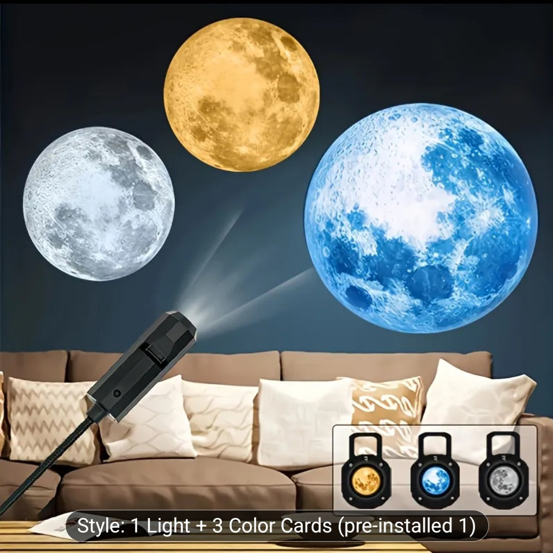 Starry Sky Projection Lamp, USB Powered, 360° Rotatable, Moon Lamp with Yellow, White, and Blue Slides, Bedroom Ceiling Decor Light.