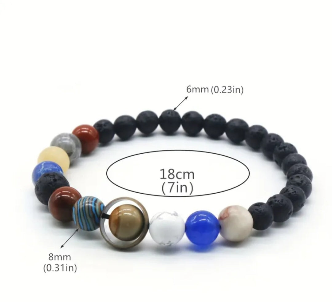 Universe-Inspired Galaxy Solar System Eight Planets Unisex Bracelet - Natural Seven Chakra Stone Beads Handcrafted, Adjustable Jewelry