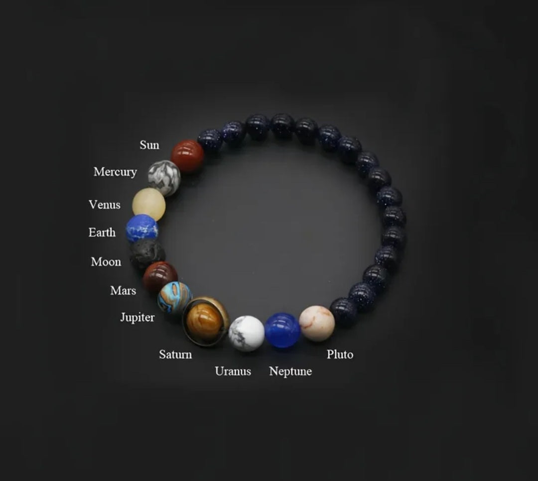 Universe-Inspired Galaxy Solar System Eight Planets Unisex Bracelet - Natural Seven Chakra Stone Beads Handcrafted, Adjustable Jewelry